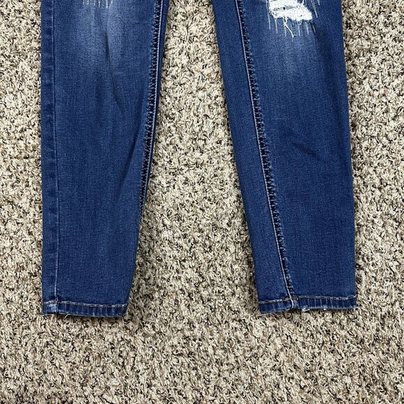 Wax Jean Women's Plus Sz 14 Denim Blue Distressed Dark High Rise Skinny Jeans - Picture 5 of 15